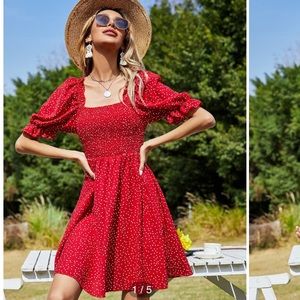 Polka dot square neck shirted dress